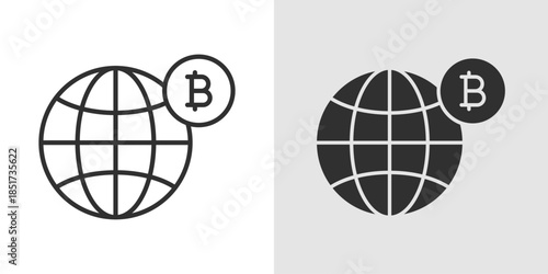 Blockchain Globe Icon depicting a globe with connected nodes or blocks, representing global blockchain networks, decentralized systems, and worldwide digital transactions in a clean, modern style.
