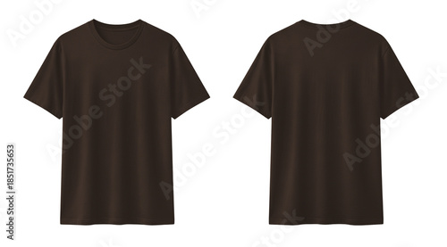 Dark Brown T-Shirt Mockup Front and Back View Isolated on Transparent Background