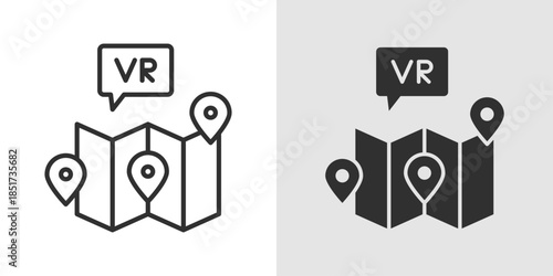 AR Travel Icon showing a location pin combined with augmented reality elements, representing immersive travel experiences, virtual tours, and location-based AR navigation in a clean, modern style.