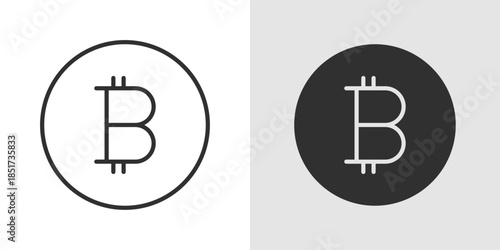 Bitcoin Icon featuring the stylized “₿” symbol, representing the cryptocurrency, digital currency, blockchain technology, and financial innovation in a clean, modern style.