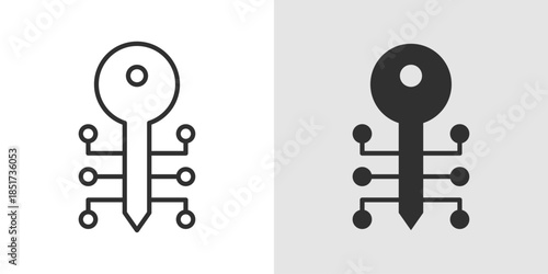Blockchain Key Icon featuring a key combined with blockchain or block symbols, representing secure access, encryption, private keys, and digital security in a clean, modern style.