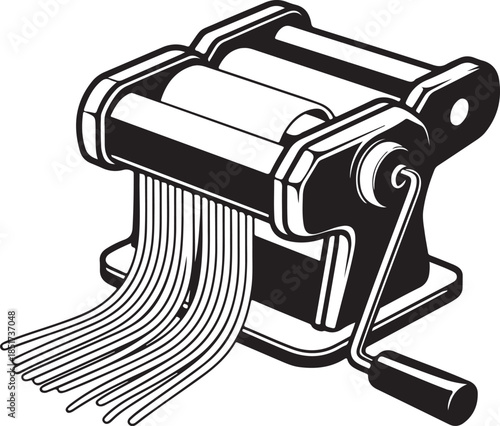 Silhouette of pasta maker extruding spaghetti, culinary art concept