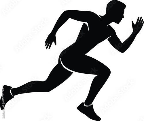 Minimalist black person jogging with sleek athletic form silhouette vector icon