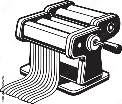 Silhouette of pasta maker extruding spaghetti, culinary art concept