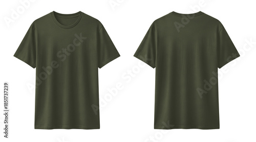 Fotografie Olive Green T-Shirt Mockup Front and Back View Isolated on Transparent Backgroun