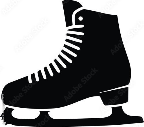 Minimalist black ice skate boot with sharp blade silhouette vector icon