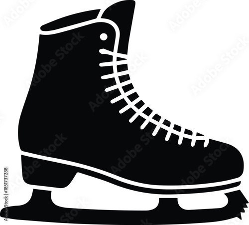 Minimalist black ice skate boot with sharp blade silhouette vector icon