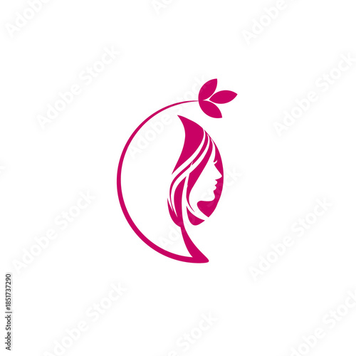 beauty woman logo design for salon, makeover, hair stylist, hair cut. beauty vector with leaf logo design. beauty logo with leaf design elegant