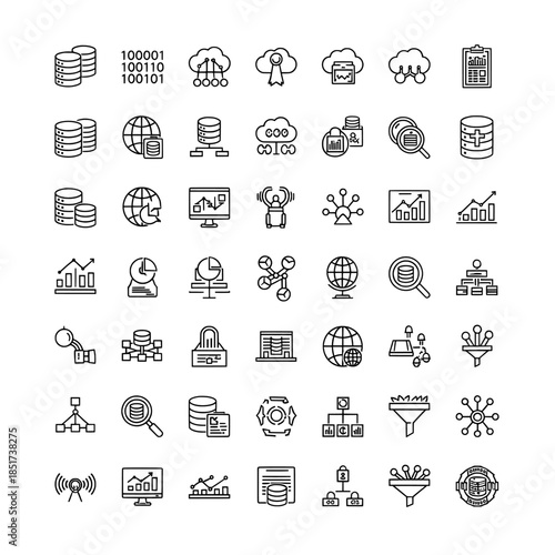 Big data analysis and cloud computing network icon set