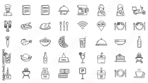 Comprehensive collection of restaurant and food service line icons