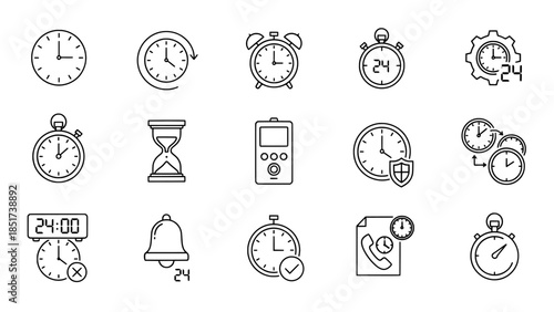 Time Management and Measurement Line Icon Set