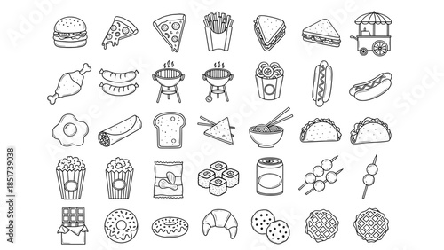 Fast Food and Snacks Hand Drawn Icon Collection