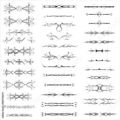 Set of decorative vector  ornamental dividers and borders with symmetrical vintage design. Elegant black typography elements suitable for invitations, certificates, book layout, branding. SVG