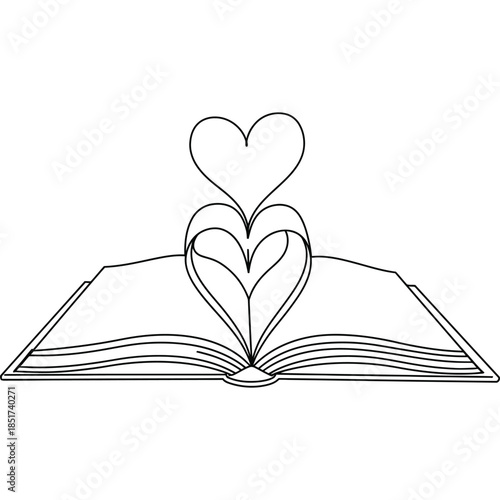 Open Book with Heart Shapes Illustration Symbolizing Love, Knowledge, and Creativity, Perfect for Romantic and Educational Themes