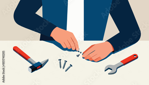 Hands meticulously assemble small parts with tools, a precise and focused effort