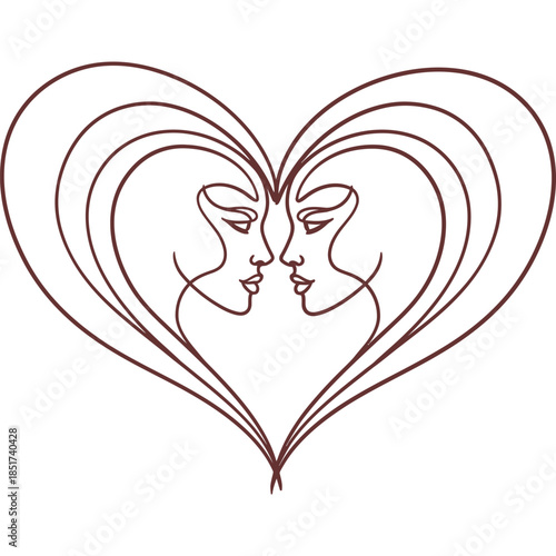 Heart-Shaped Faces Line Art - Minimalist Illustration for Valentine s Day, Romantic Themes, and Artistic Designs