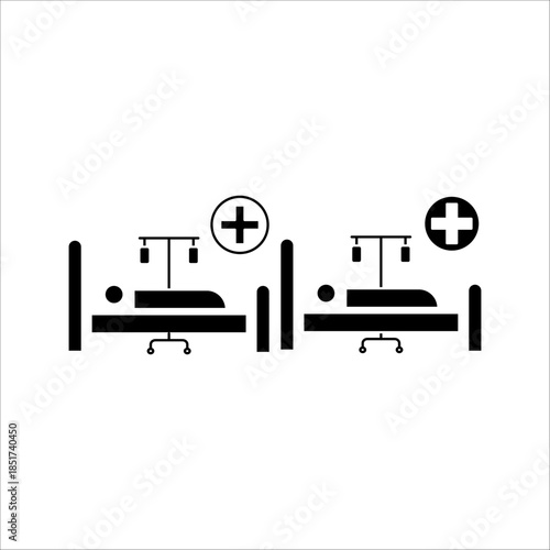 Hospital Bed Icon Silhouette – Vector Minimalist Patient Care Symbol for Medical and Healthcare Design.