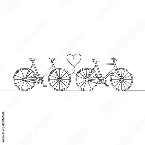 Minimalist Illustration of Two Bicycles Connected by a Heart Symbolizing Love and Togetherness Perfect for Romantic Themes, Weddings, and Valentine s Day