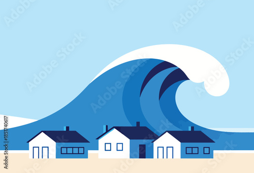 Giant wave looms over row of houses