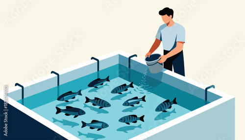 Person feeding fish in a large tank