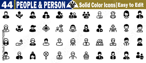 People and person solid color icons are easy to edit for user profile avatar design