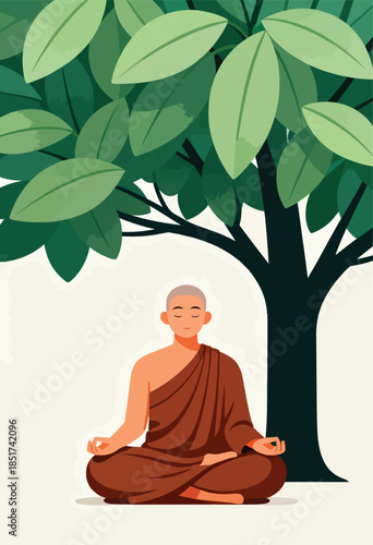 A person in meditation under a large leafy tree