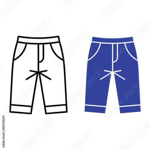 Blue Shorts with White Waistband and Pockets white pockets