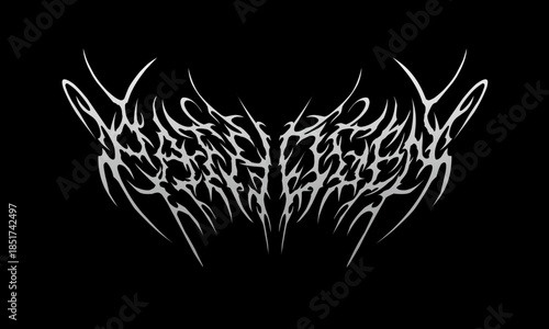 Metal lettering PATHOGEN in aggressive symmetrical style with sharp abstract branches, inspired by extreme metal aesthetics, ideal for dark t-shirt prints, band logos, album covers, and underground