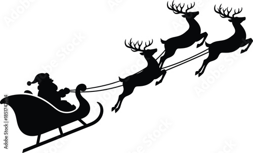 Santa claus riding in his sleigh pulled by reindeer isolated on transparent background
