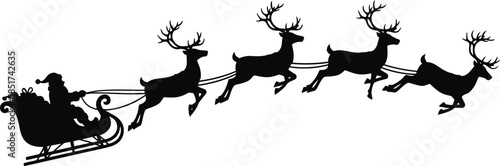 Santa claus in his sleigh pulled by reindeer isolated on transparent background