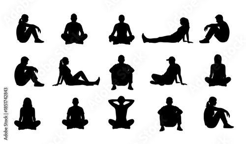 Leisure time people silhouettes vector collection with relaxing human poses isolated on transparent background