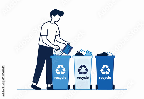 Person sorting waste into recycling bins