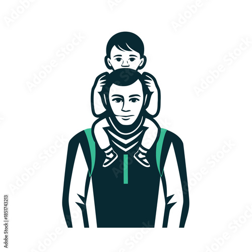 Father and Son Shoulder Ride Vector Illustration