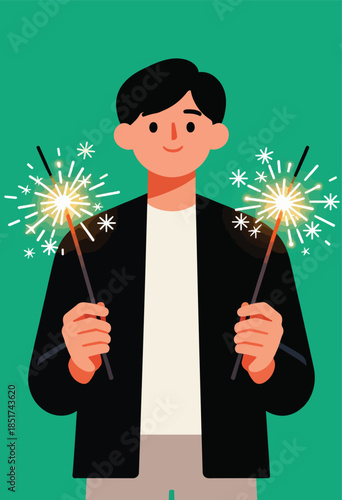 Person holding two sparklers creating a festive, bright display