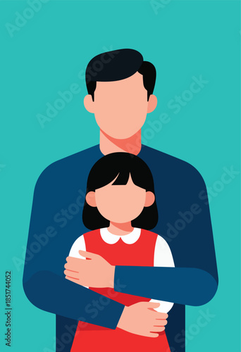 A person embraces a child, symbolizing protection, affection, and family