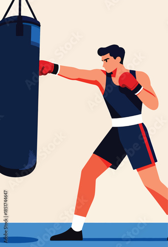 Boxer punching a heavy bag during training session