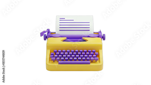 Colorful Typewriter with Paper on White Background