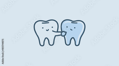 Cute cartoon teeth illustration showing care and protection. Dental health, oral hygiene, and friendly dentistry concept.