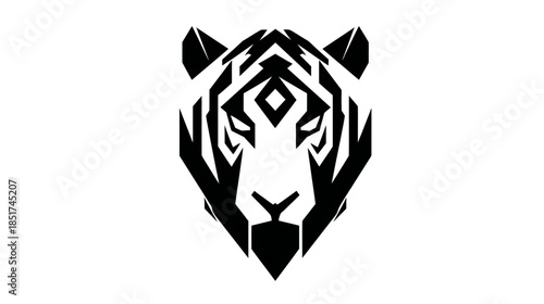 Modern Geometric Tiger Head Vector Illustration. Abstract Black and White Wild Animal Design with Tribal Style Elements.