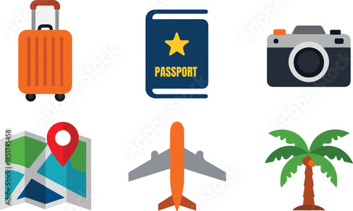 set of travel icons,Travel & Tourism Icon Pack – Flight, Hotel, Map, Luggage Vector