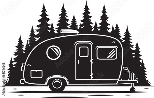 Mountain Forest Camper Van Vector Set
