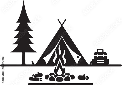 Mountain Forest Camper Van Vector Set