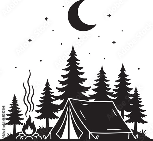 Mountain Forest Camper Van Vector Set