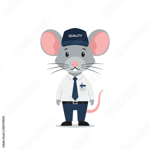 Cartoon Mouse Wearing a Quality Control Hat and Uniform.