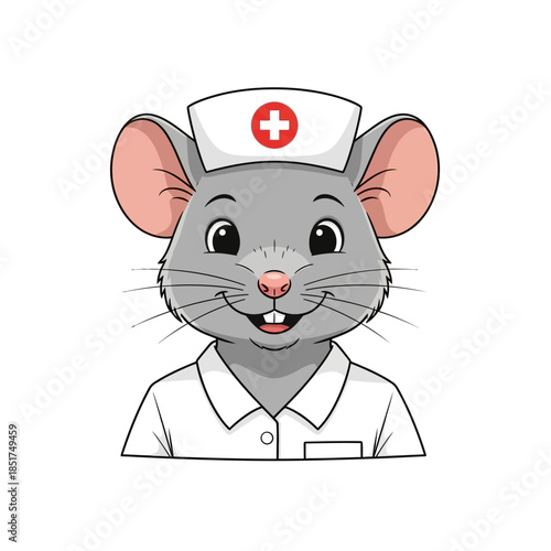 Cute Cartoon Mouse Nurse Character Smiling Professionally.