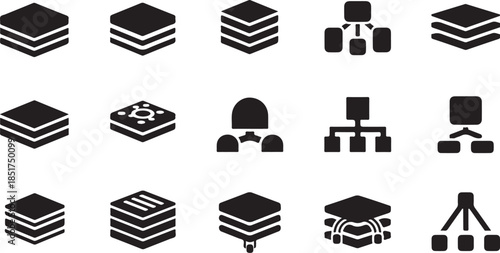 Data layer and network structure icons set