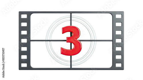 Countdown Timer Showing Number 3 on Film Reel