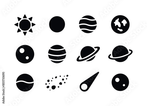 Solar System Icons. Solar System. Solid icon set of Solar System