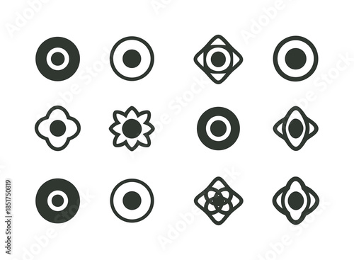 Energy Core Logos. Core. Icon set. Set Logo of Core: energy nucl