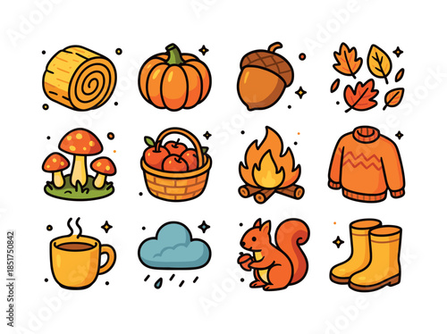 Autumn Icons Set. Autumn Icons. Colorful isometric vector icons